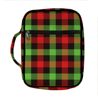 Green Red And Black Buffalo Plaid Print Front Pocket Bible Bag