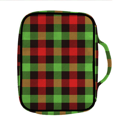 Green Red And Black Buffalo Plaid Print Front Pocket Bible Bag