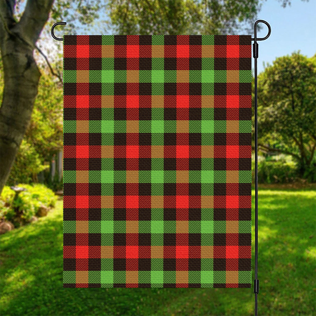 Green Red And Black Buffalo Plaid Print Garden Flag