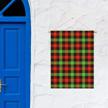 Green Red And Black Buffalo Plaid Print Garden Flag