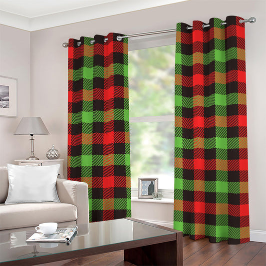Green Red And Black Buffalo Plaid Print Grommet Curtains