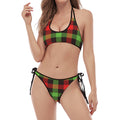 Green Red And Black Buffalo Plaid Print Halter Scoop Tie Side Bikini
