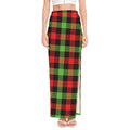 Green Red And Black Buffalo Plaid Print High Slit Maxi Skirt