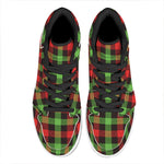 Green Red And Black Buffalo Plaid Print High Top Leather Sneakers