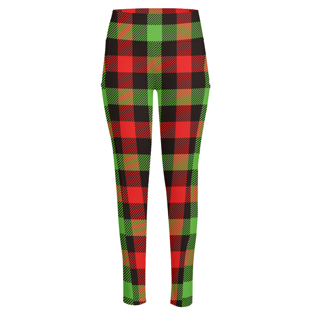 Green Red And Black Buffalo Plaid Print High-Waisted Pocket Leggings