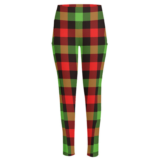 Green Red And Black Buffalo Plaid Print High-Waisted Pocket Leggings