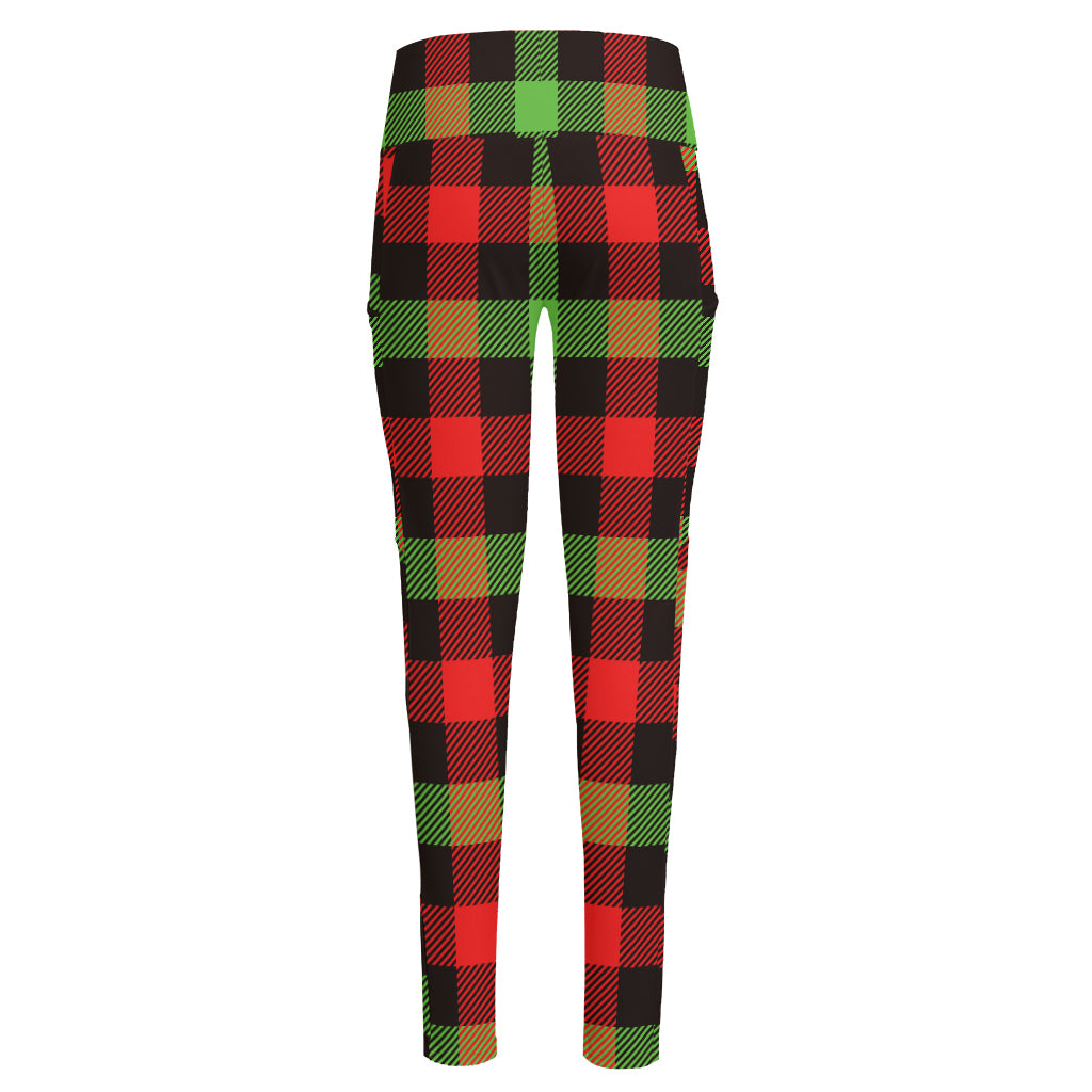 Green Red And Black Buffalo Plaid Print High-Waisted Pocket Leggings
