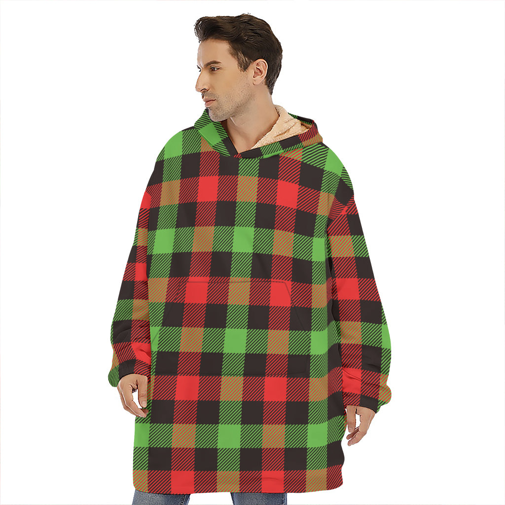 Green Red And Black Buffalo Plaid Print Hoodie Blanket