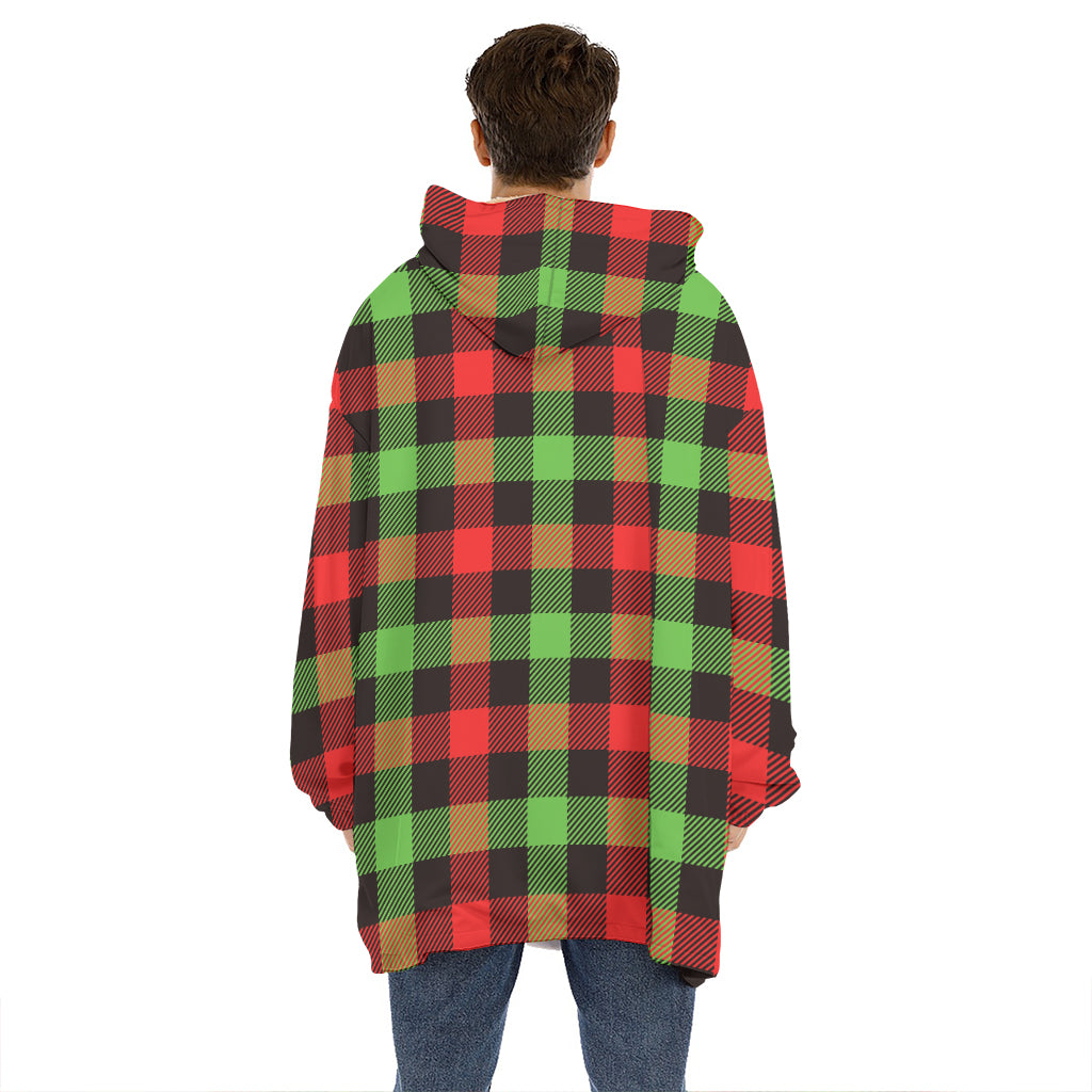 Green Red And Black Buffalo Plaid Print Hoodie Blanket