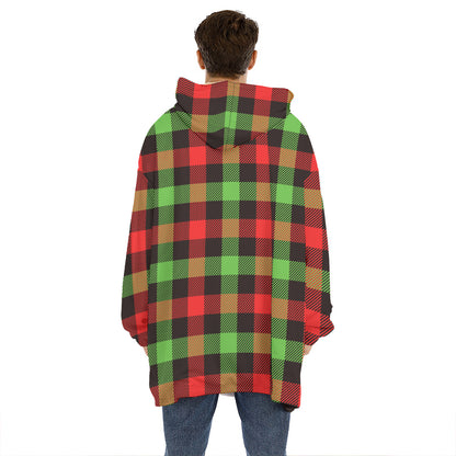 Green Red And Black Buffalo Plaid Print Hoodie Blanket