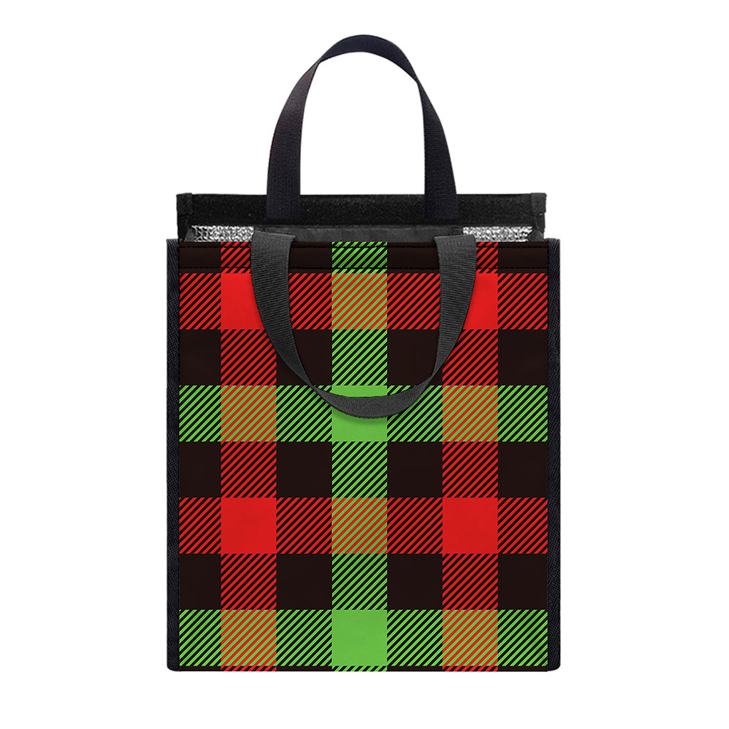Green Red And Black Buffalo Plaid Print Insulated Lunch Tote