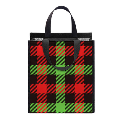 Green Red And Black Buffalo Plaid Print Insulated Lunch Tote
