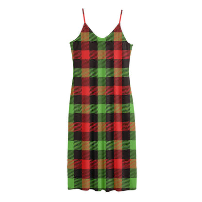 Green Red And Black Buffalo Plaid Print Jersey Midi Cami Dress