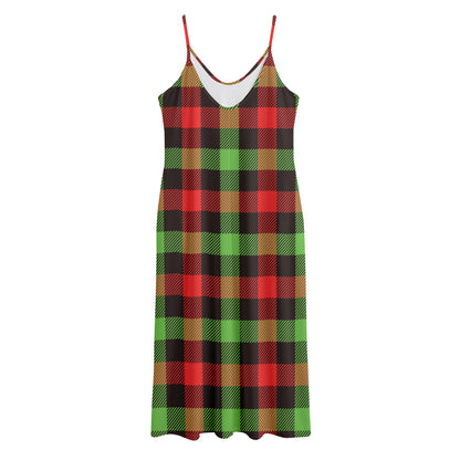Green Red And Black Buffalo Plaid Print Jersey Midi Cami Dress