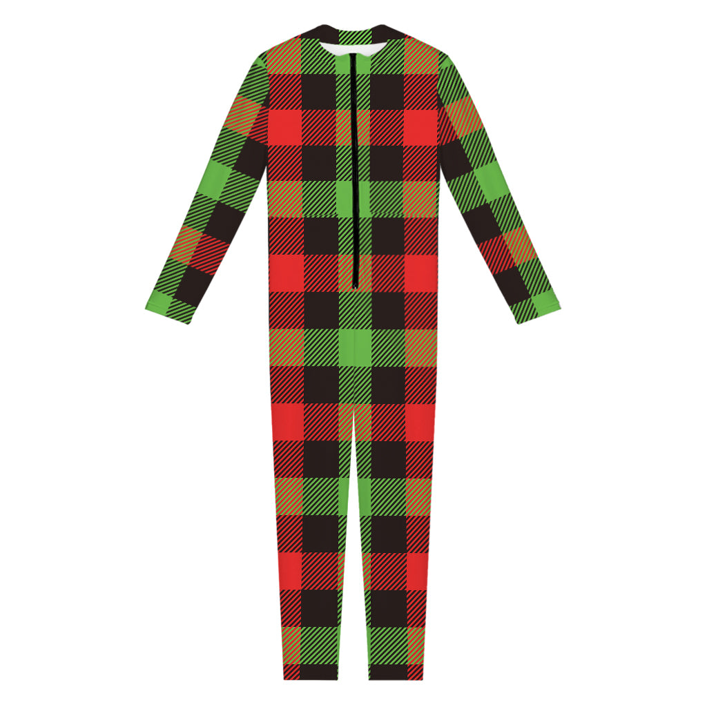 Green Red And Black Buffalo Plaid Print Jumpsuit