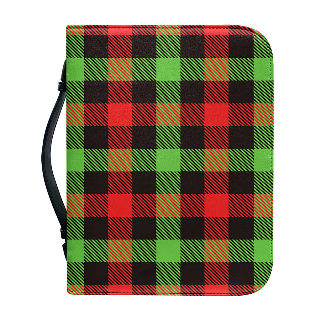 Green Red And Black Buffalo Plaid Print Leather Bible Cover