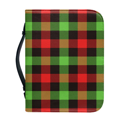 Green Red And Black Buffalo Plaid Print Leather Bible Cover