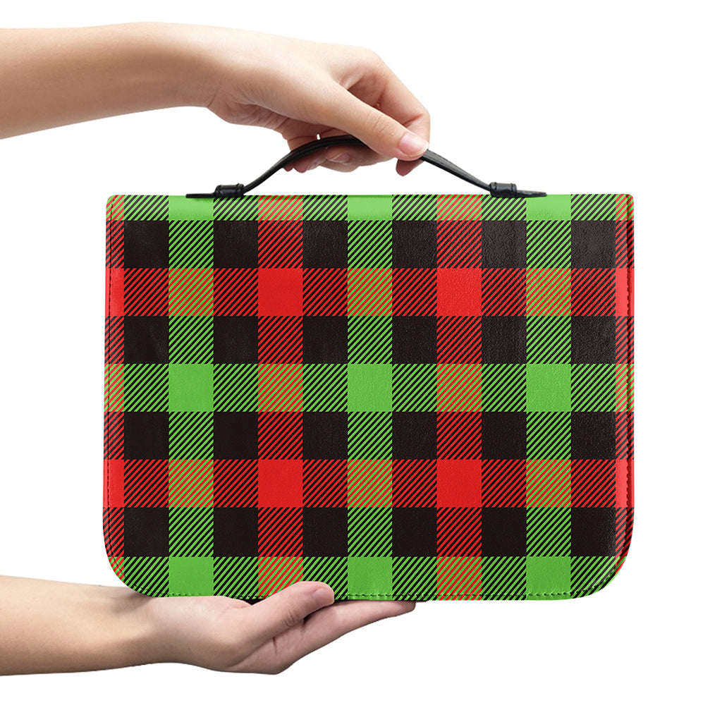 Green Red And Black Buffalo Plaid Print Leather Bible Cover