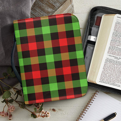 Green Red And Black Buffalo Plaid Print Leather Bible Cover
