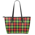 Green Red And Black Buffalo Plaid Print Leather Tote Bag With Zipper