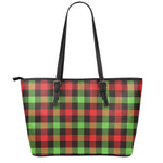 Green Red And Black Buffalo Plaid Print Leather Tote Bag