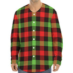Green Red And Black Buffalo Plaid Print Long Sleeve Baseball Jersey