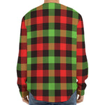 Green Red And Black Buffalo Plaid Print Long Sleeve Baseball Jersey