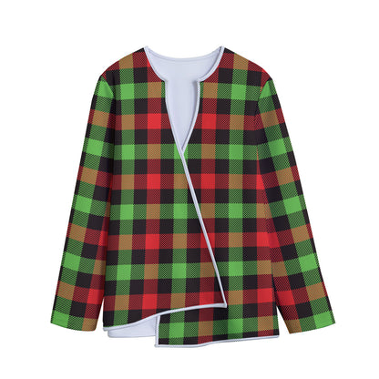 Green Red And Black Buffalo Plaid Print Long Sleeve Short Coat