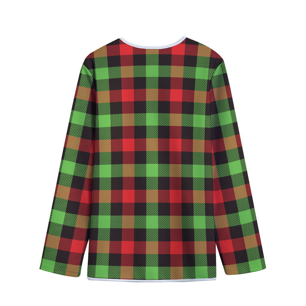 Green Red And Black Buffalo Plaid Print Long Sleeve Short Coat