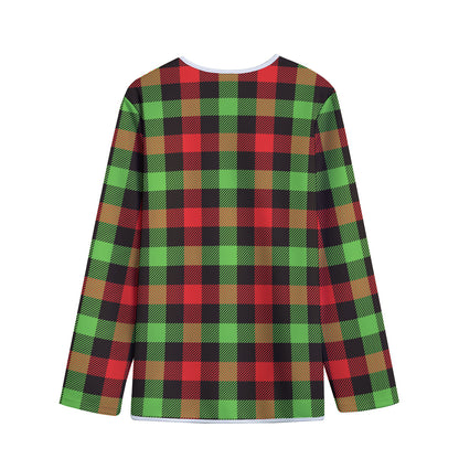 Green Red And Black Buffalo Plaid Print Long Sleeve Short Coat