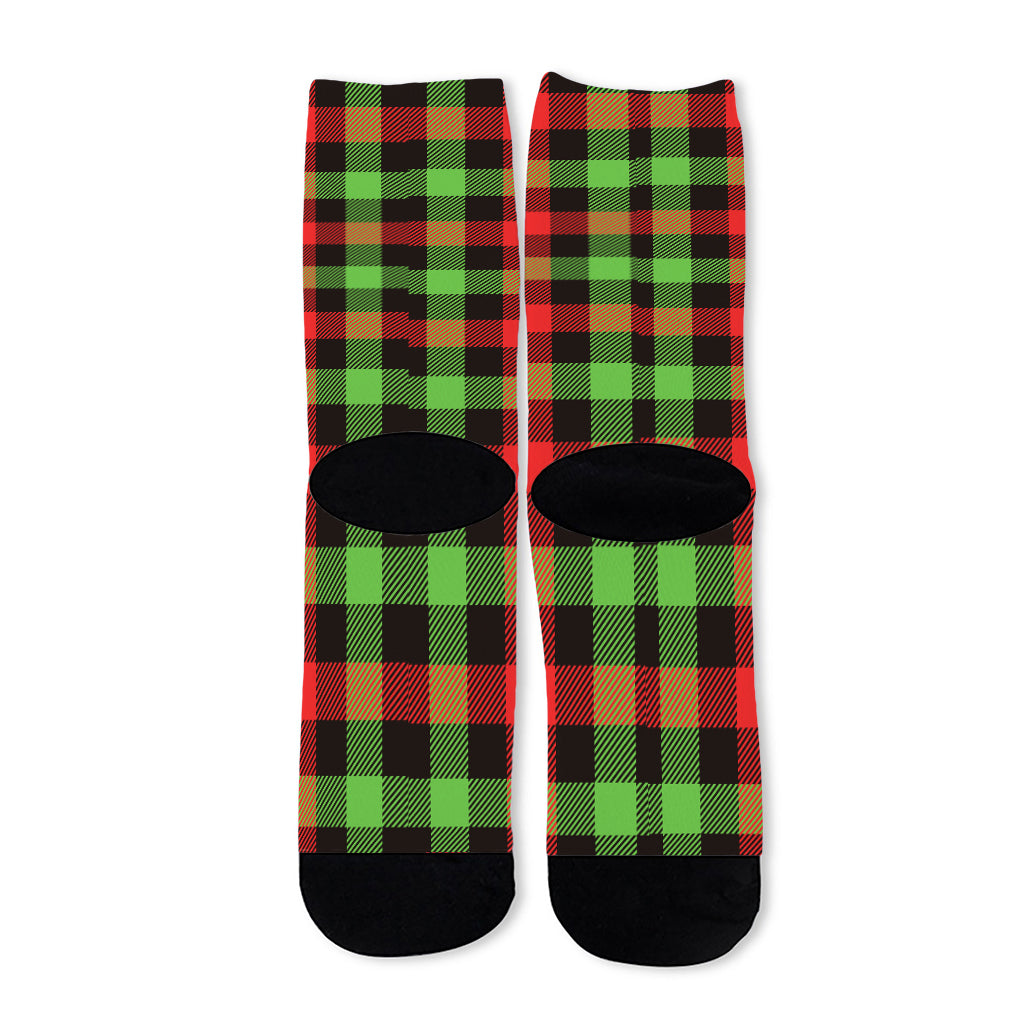 Green Red And Black Buffalo Plaid Print Long Socks