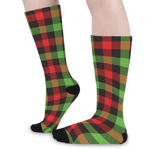 Green Red And Black Buffalo Plaid Print Long Socks