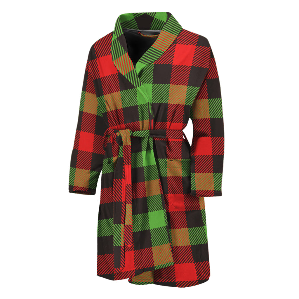Green Red And Black Buffalo Plaid Print Men's Bathrobe