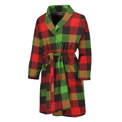 Green Red And Black Buffalo Plaid Print Men's Bathrobe