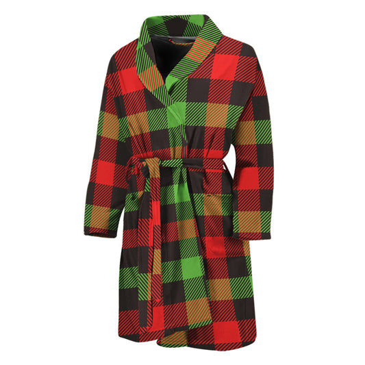 Green Red And Black Buffalo Plaid Print Men's Bathrobe