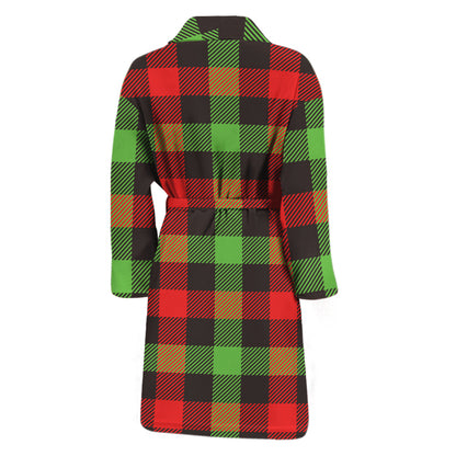 Green Red And Black Buffalo Plaid Print Men's Bathrobe