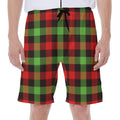 Green Red And Black Buffalo Plaid Print Men's Beach Shorts