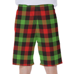 Green Red And Black Buffalo Plaid Print Men's Beach Shorts