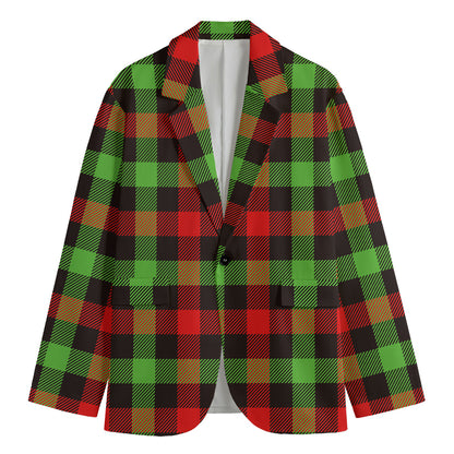 Green Red And Black Buffalo Plaid Print Men's Blazer
