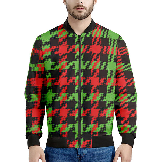 Green Red And Black Buffalo Plaid Print Men's Bomber Jacket