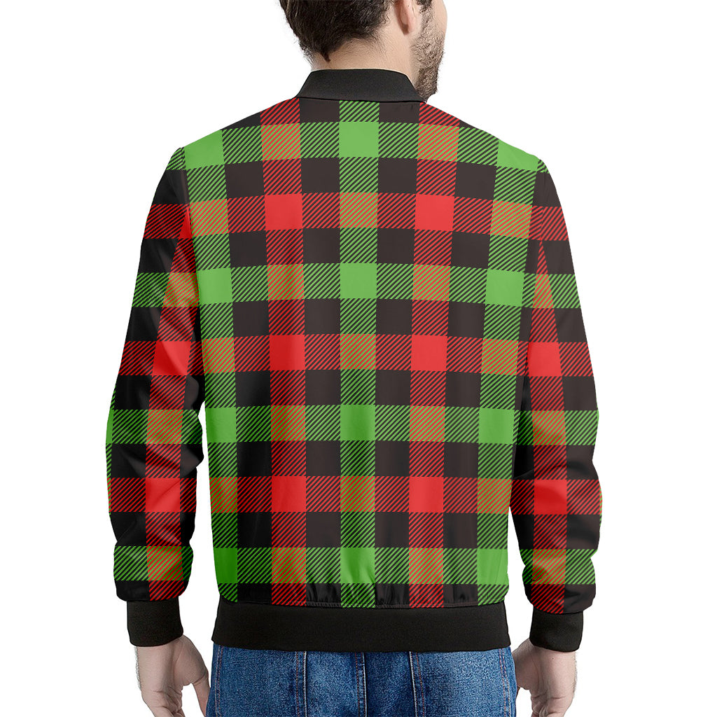 Green Red And Black Buffalo Plaid Print Men's Bomber Jacket