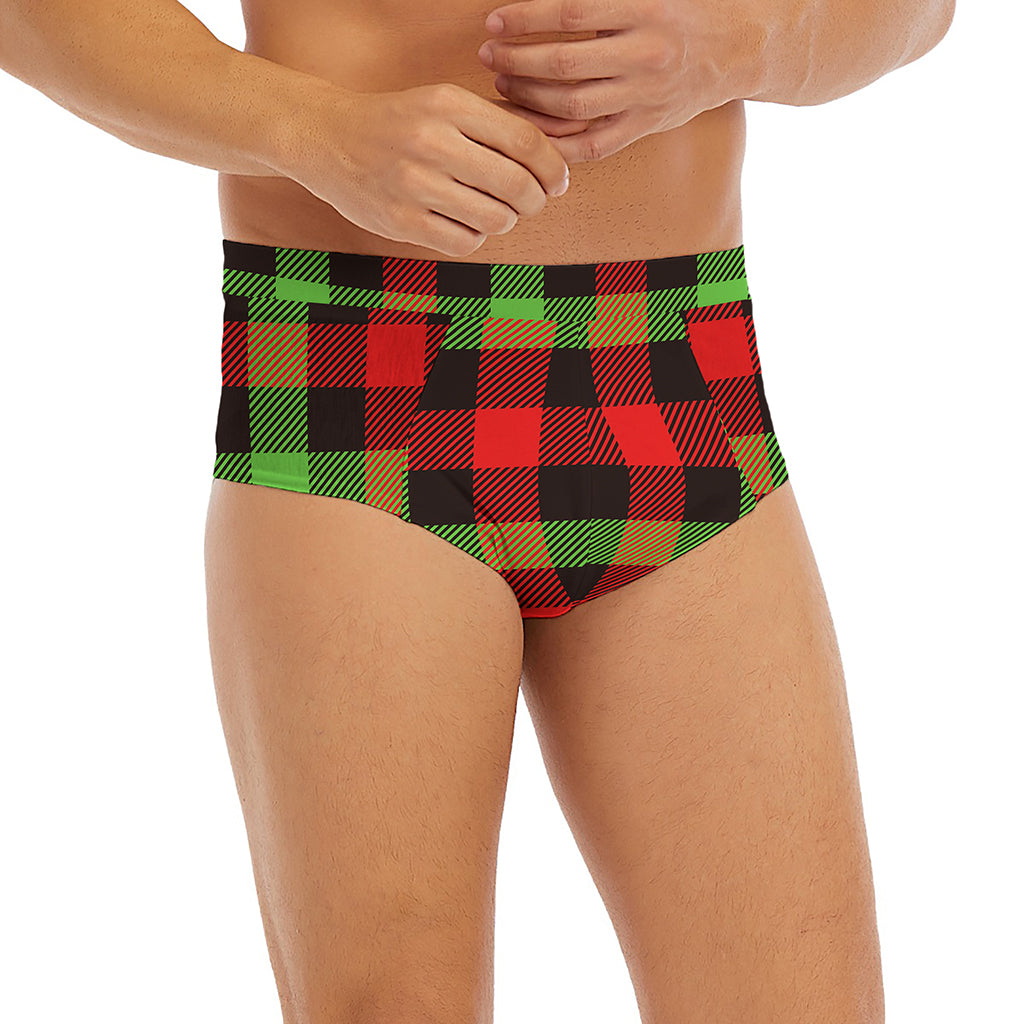 Green Red And Black Buffalo Plaid Print Men's Briefs