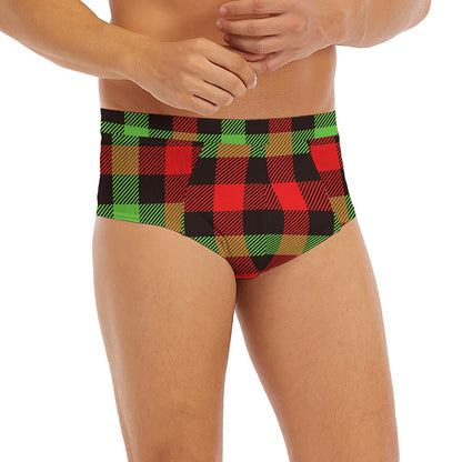 Green Red And Black Buffalo Plaid Print Men's Briefs