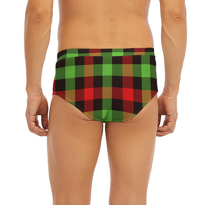 Green Red And Black Buffalo Plaid Print Men's Briefs