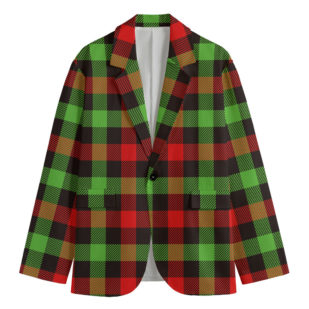 Green Red And Black Buffalo Plaid Print Men's Cotton Blazer
