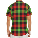 Green Red And Black Buffalo Plaid Print Men's Deep V-Neck Shirt