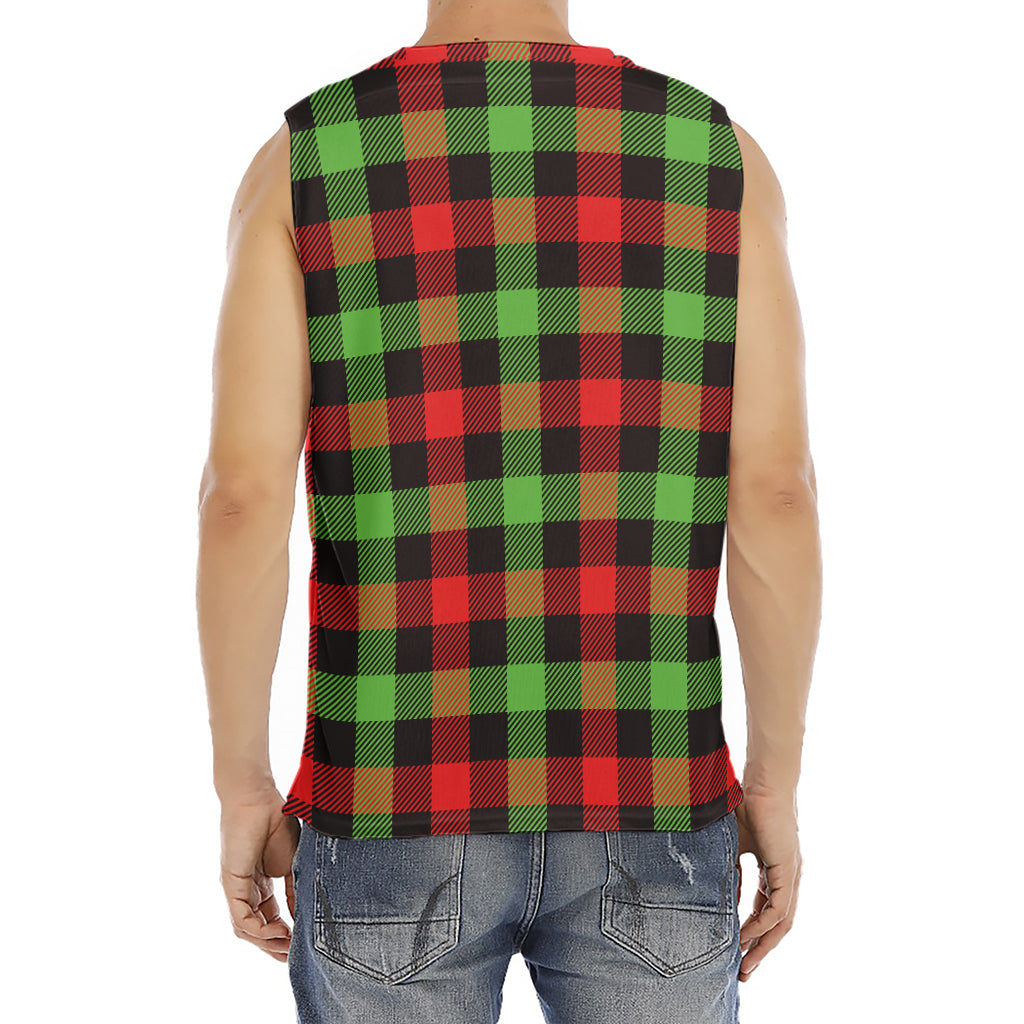 Green Red And Black Buffalo Plaid Print Men's Fitness Tank Top