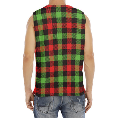 Green Red And Black Buffalo Plaid Print Men's Fitness Tank Top