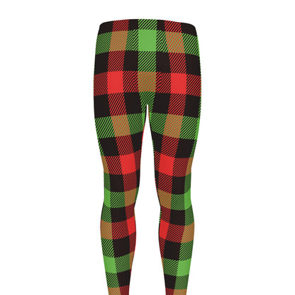 Green Red And Black Buffalo Plaid Print Men's leggings