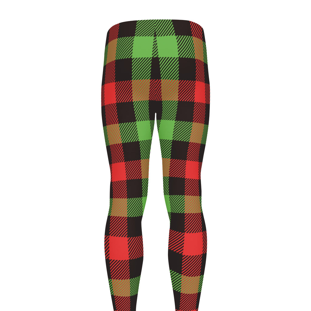 Green Red And Black Buffalo Plaid Print Men's leggings